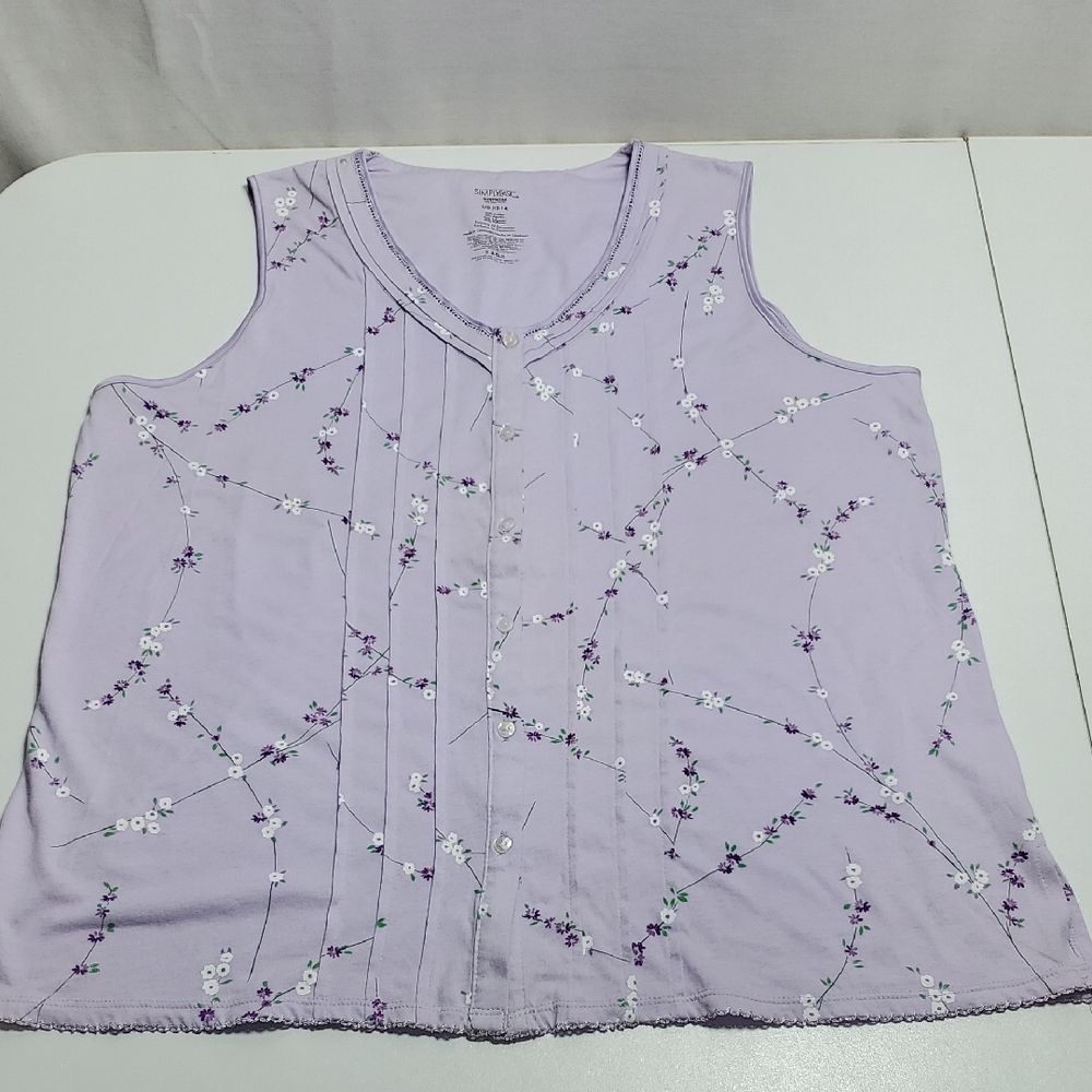 Lavender Floral Embroidered Sleeveless Pajama Top